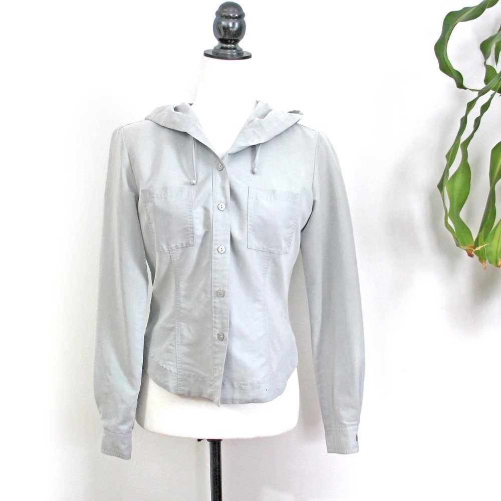 Vintage MEXX shirt jacket, Pale ice blue, Hooded shirt style top, Size 6